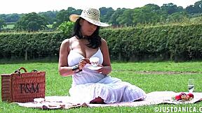 donna ambrose enjoys a picnic and masturbates