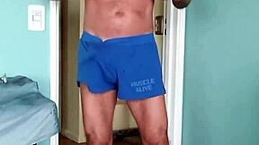 pervy papifachero lovs his muscle shorts for around house soft cotton feels good against thick dad