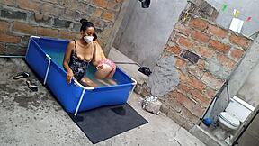 Athletic Indian Woman And Plump Latina Enjoy Poolside Vacation As Sun Warms Their Bodies