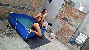 Athletic Indian Woman And Plump Latina Enjoy Poolside Vacation As Sun Warms Their Bodies