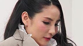 Japanese mature office girl seduces to suck and swallow old cock at work