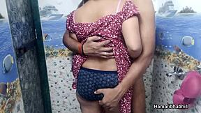 Indian Bhabhi Gives Handjob In Bathroom, Husband Cums On Blue Panty