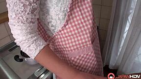 Housewife Kyoka Makimura Is In The Kitchen When Her Lover Fingers Her