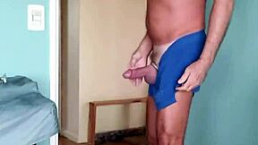 pervy papifachero lovs his muscle shorts for around house soft cotton feels good against thick dad