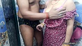 Indian Bhabhi Gives Handjob In Bathroom, Husband Cums On Blue Panty