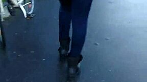 I captured candid hidden moments of people walking in blue jeans.