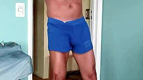 pervy papifachero lovs his muscle shorts for around house soft cotton feels good against thick dad