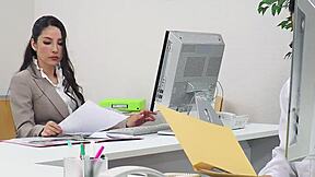 Japanese mature office girl seduces to suck and swallow old cock at work