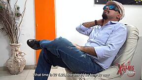 brunette passes porn casting and gets interviewed with big dick