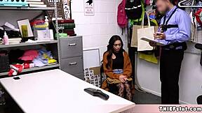 Pretty Vanessa, caught by the mall cop, must offer her tight pussy for a quick punish fuck?