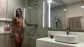 surprise in the shower leads to creampie in sheer lingerie