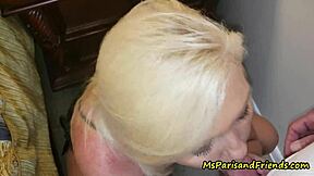 Blonde milf cleans cock with deepthroat blowjob