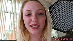 Blonde Dixie Lynn, cute and pretty with small waist, teases in homemade lingerie