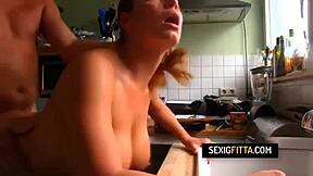 hey, this Swedish couple is having sex in the kitchen