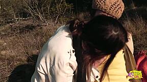 i love watching these two brunettes have wild lesbian sex with a strapon on a hike