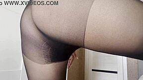Step Sister in Transparent Pantyhose Without Panties