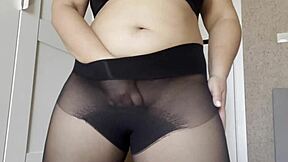 Step Sister in Transparent Pantyhose Without Panties