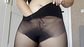 Step Sister in Transparent Pantyhose Without Panties