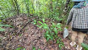 Thai Girl Collecting Mushrooms in Forest Suddenly Needs to Pee with Thai Sound in 4K