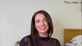 Brunette milf fucks sweet talking asian guy, cumming in mouth and on face