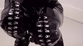 Shemale in latex says, I'm banging my boy