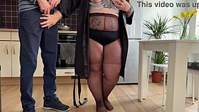 Mother-In-Law Masturbates Wet Pussy In Kitchen Gets Hot Cum On Fat Ass