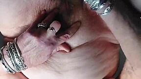 Granny uses dildo and cucumber in hairy pussy