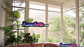 big boobed all natural brunette lilly bell strips in her debut lingerie.