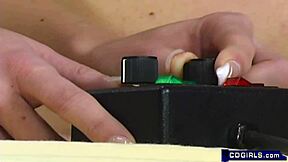 two amateur teens ride sybian machine