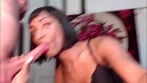 Stunning Ebony Tranny Deepthroats Her Lover