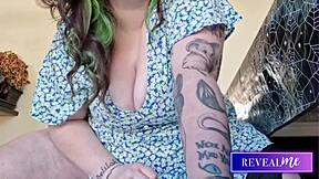 curvy babe rides dildo moaning in her clothes during solo play