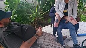 my cuckold freind fucks my wife whiel i jerk off and cum on them