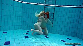 Two hot lesbians kiss and lick in pool underwater sex