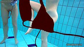 Two hot lesbians kiss and lick in pool underwater sex