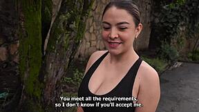 colombian busty babe gets unexpected proposal on the street from a muscular brunette guy