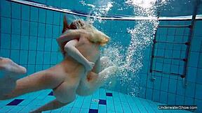 Two hot lesbians kiss and lick in pool underwater sex