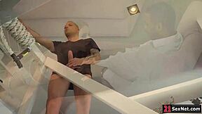 busty babe's dp by black and white cocks tease