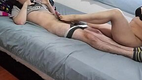 daniella gives a hot handjob while hiding from daniel