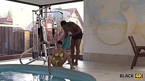 In her big house, teen girl Madelina Dee enjoys black on white sex with her coach