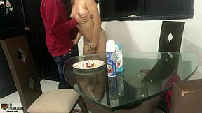 Amateur gets horny eating strawberry cream cock part 1