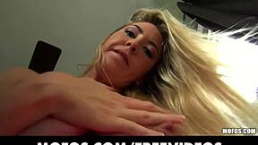 busty blonde shows off big-natural tits before fucking