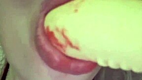 Elzakom teases her sweet pussy with dildo intensely