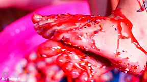 Making her feet totally messy