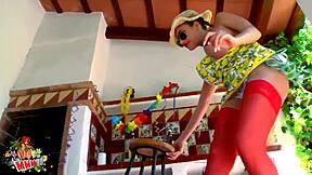 Clanddi jinkcego performs the craziest blowjob scene with huge tits