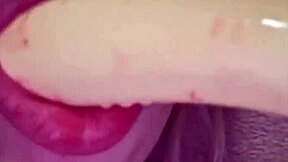 Elzakom teases her sweet pussy with dildo intensely