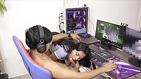 gamer dude gets surprised by hot latina for creampie pov first time 🎮💦