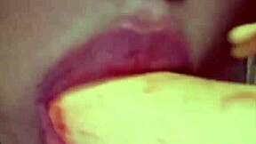 Elzakom teases her sweet pussy with dildo intensely