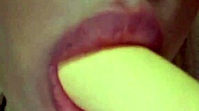 Elzakom teases her sweet pussy with dildo intensely