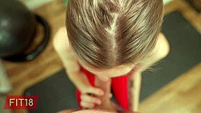 Lilly Jade, a 6-foot-tall skinny model, gets creampied during a gym casting interview in POV