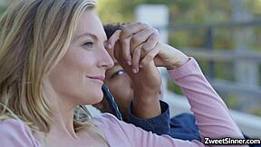 Vanessa Sky swallows Ricky Johnson's large black cock in crazy cowgirl ride